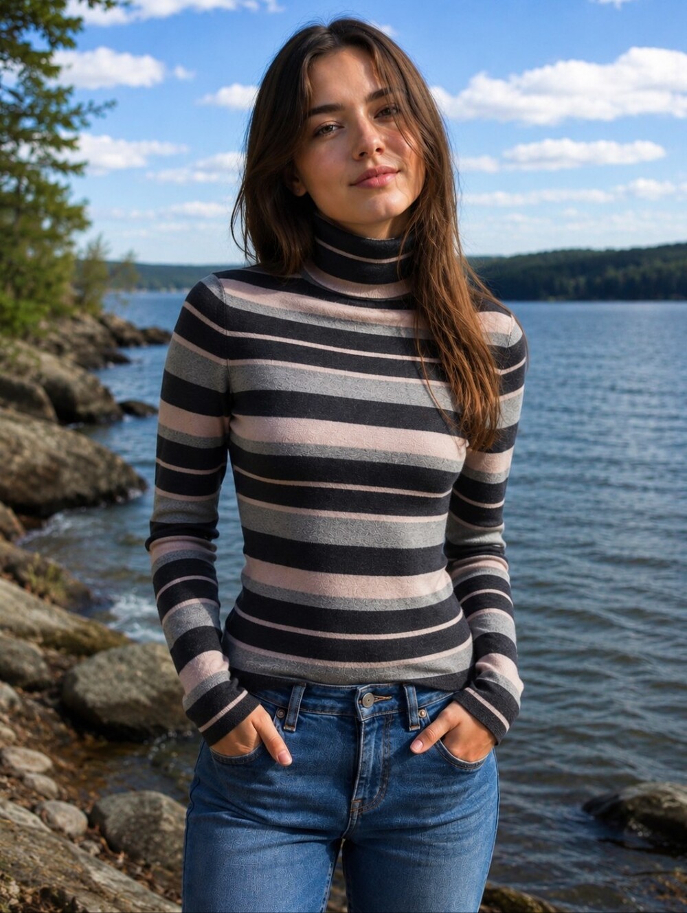 Banana Republic, Size M, Striped Turtleneck Sweater, 100% merino wool